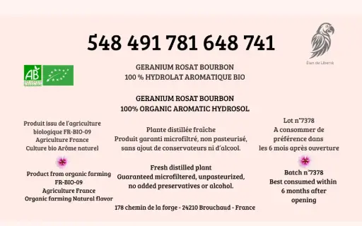 Hydrolat Géranium Rosat aromatique bio